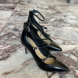 Marc Fisher MF Daily Black Patent Leather Strappy Stiletto Heels Size 10